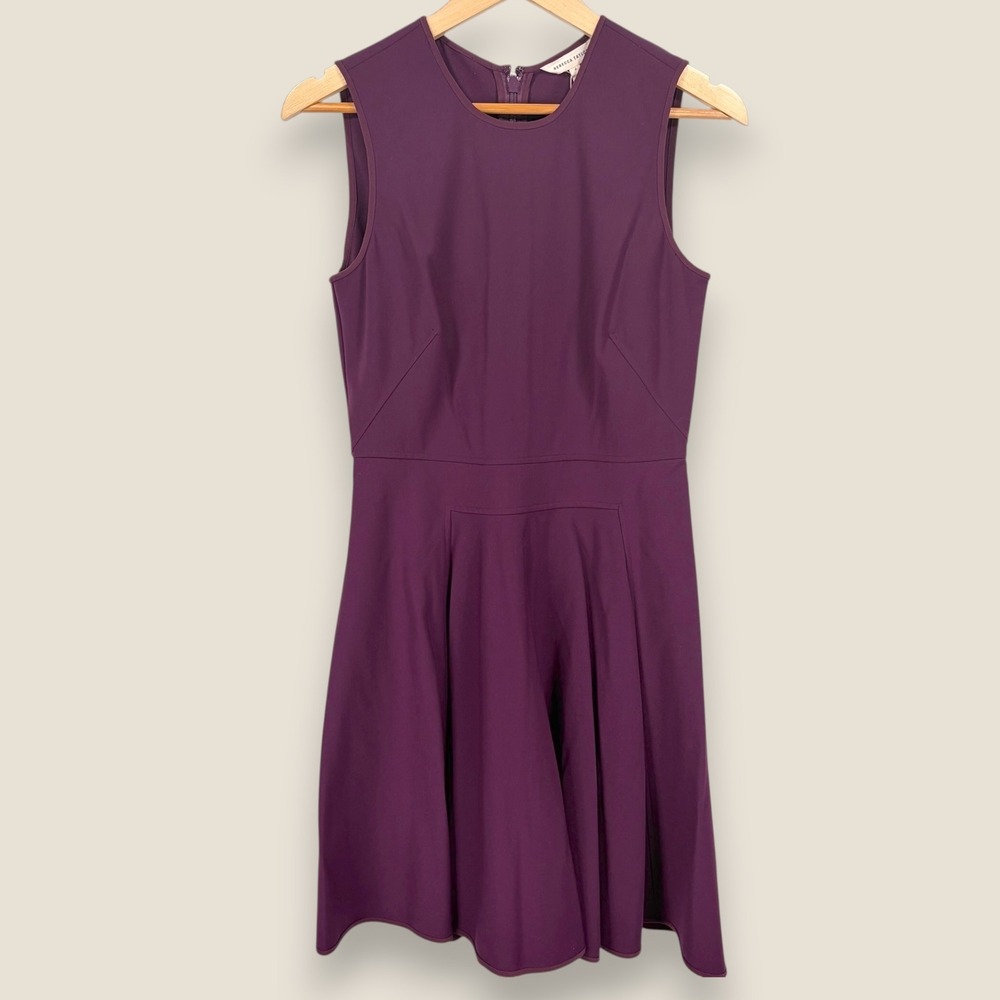 Rebecca Taylor Fit and Flare Dress Womens 4 Purple Sleeveless Silk Trim